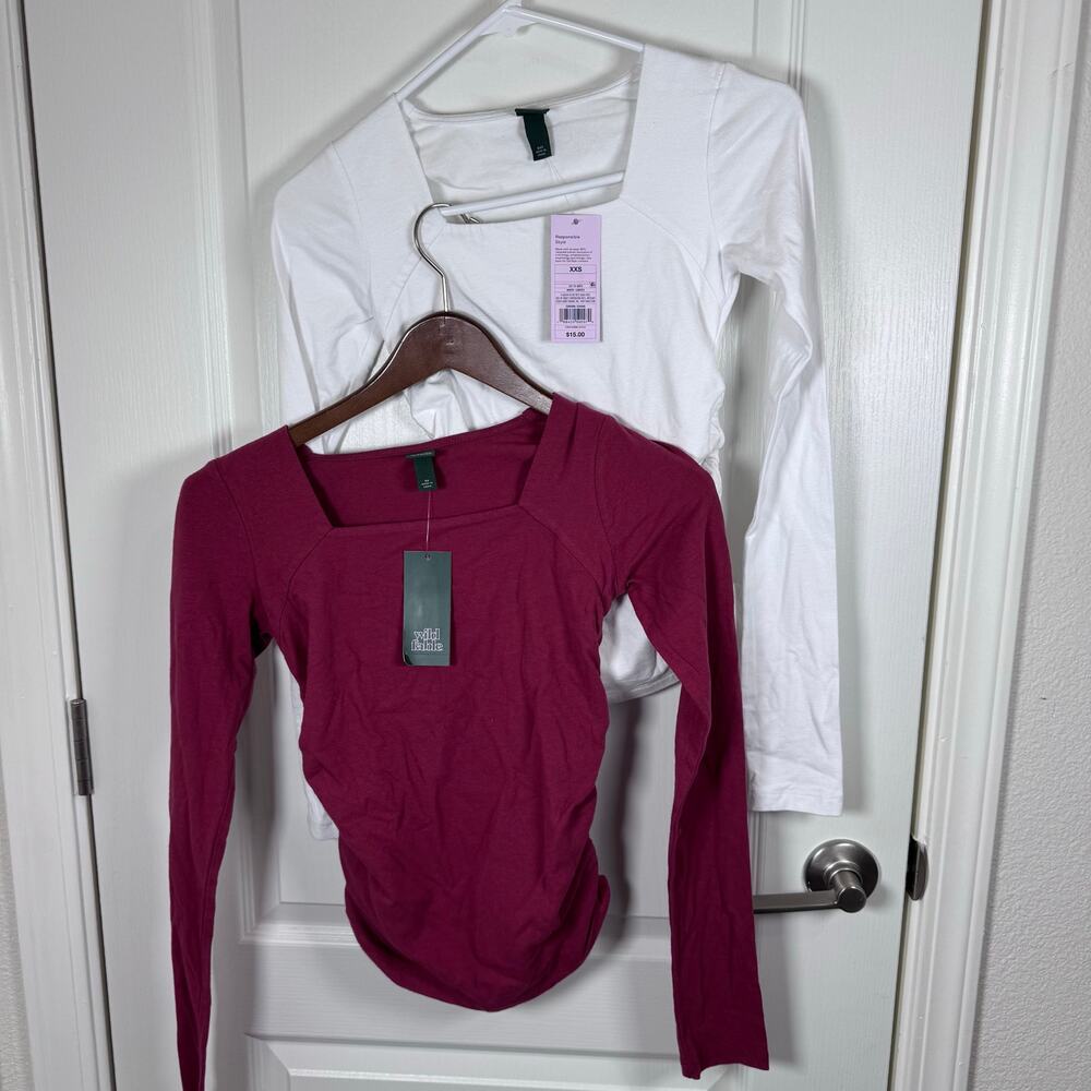 NEW Wild Fable Long Sleeve Ruched Sides Square Neck Top Women’s XS/XXS Lot of 2